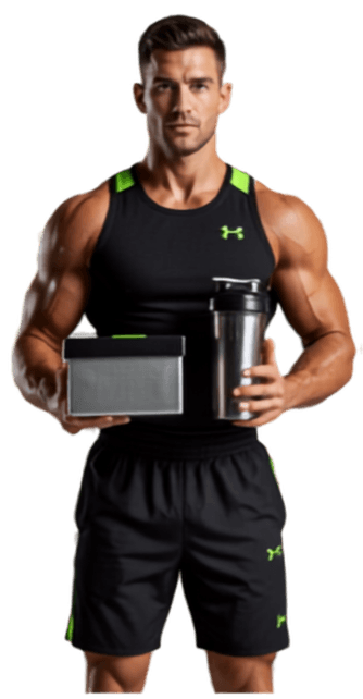 Athletic male athlete holding FuelBox meal container